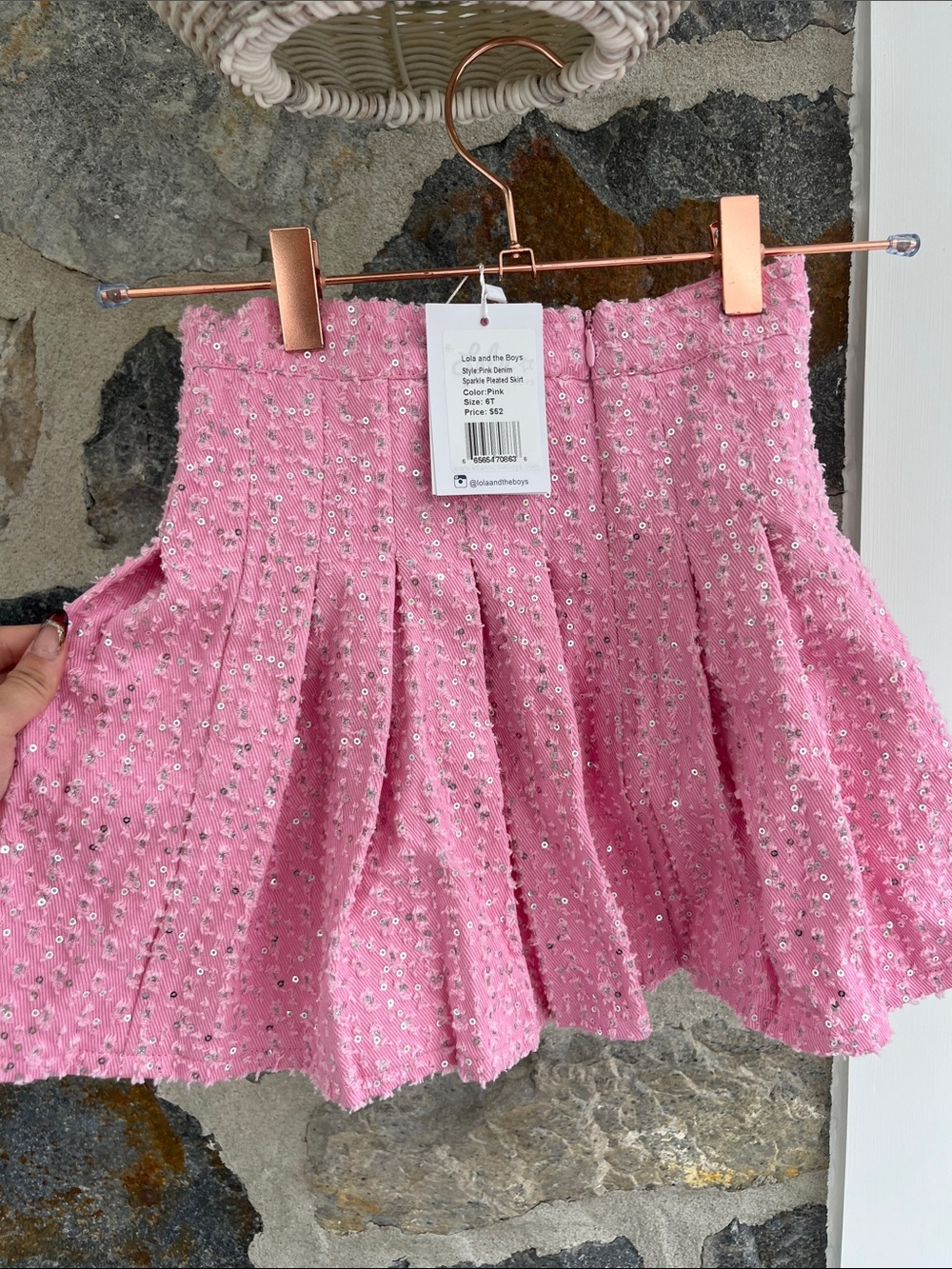 Lola + The Boys Pink Denim Sparkle Pleated Skirt - Picture 2 of 3